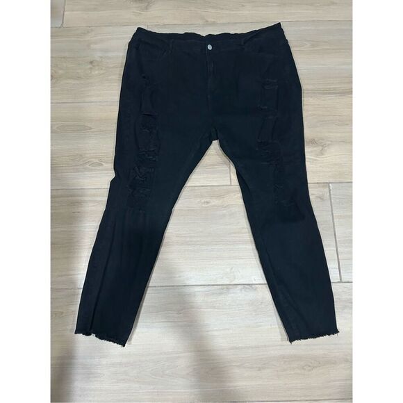 NEW High Waisted Stretch Ripped Skinny Jeans Distressed Denim Black 26W - Picture 3 of 6